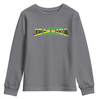 Jamaican Pride Youth Sweatshirt Retro Jamaica Flag Distressed Varsity Lettering Style - Wonder Print Shop