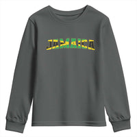 Jamaican Pride Youth Sweatshirt Retro Jamaica Flag Distressed Varsity Lettering Style - Wonder Print Shop