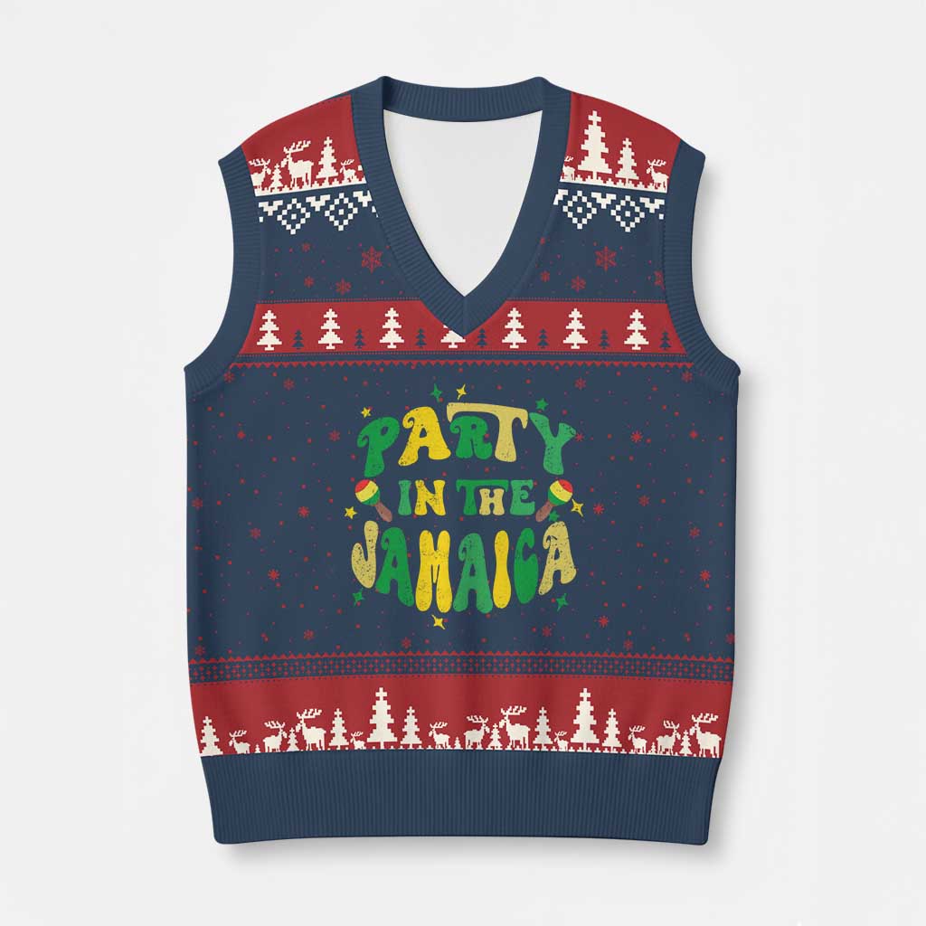 Party in The Jamaica V-Neck Knit Sweater Vest Funny Jamaican Independence Day - Wonder Print Shop