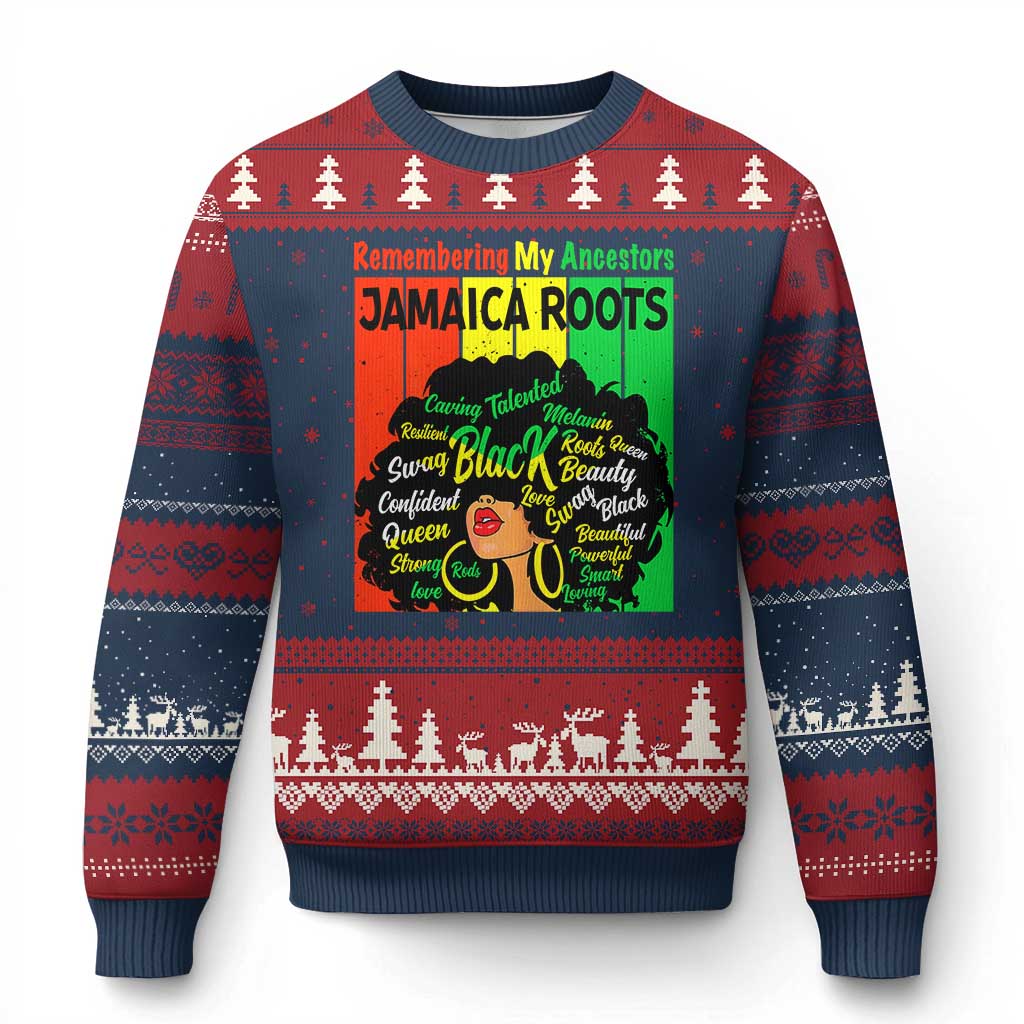 Proud Jamaican Afro Black Woman Ugly Christmas Sweater Remembering My Ancestors Jamaica Pride - Wonder Print Shop