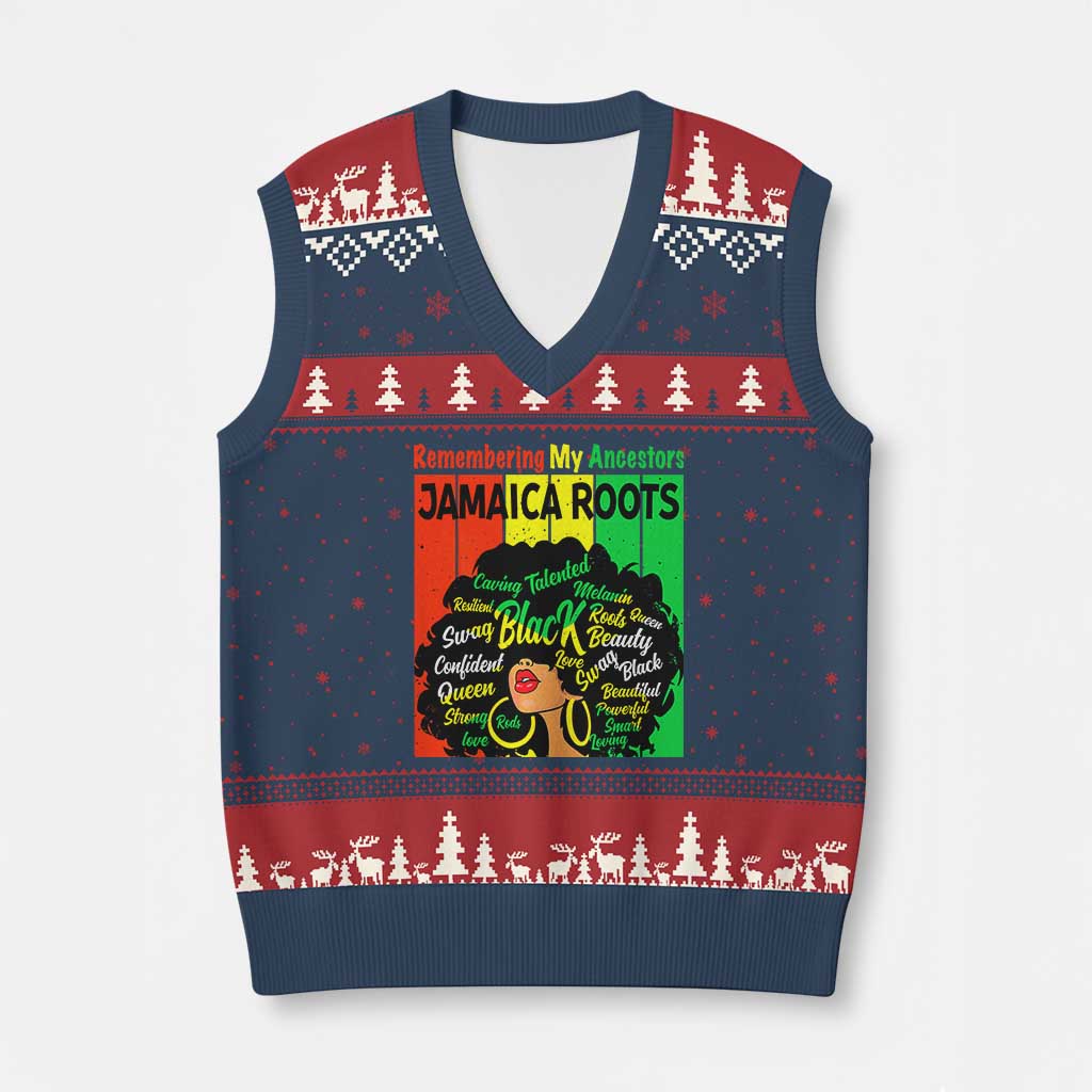 Proud Jamaican Afro Black Woman V-Neck Knit Sweater Vest Remembering My Ancestors Jamaica Pride - Wonder Print Shop