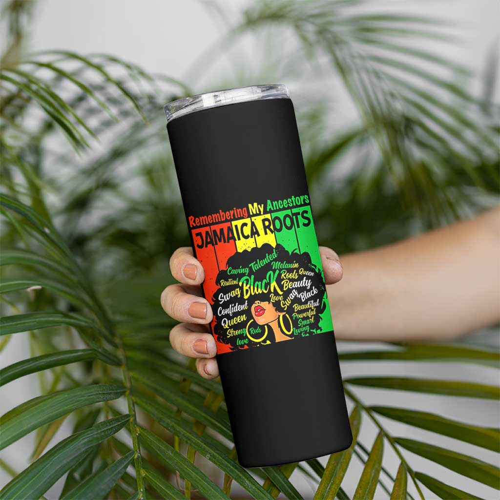 Proud Jamaican Afro Black Woman Skinny Tumbler Remembering My Ancestors Jamaica Pride - Wonder Print Shop