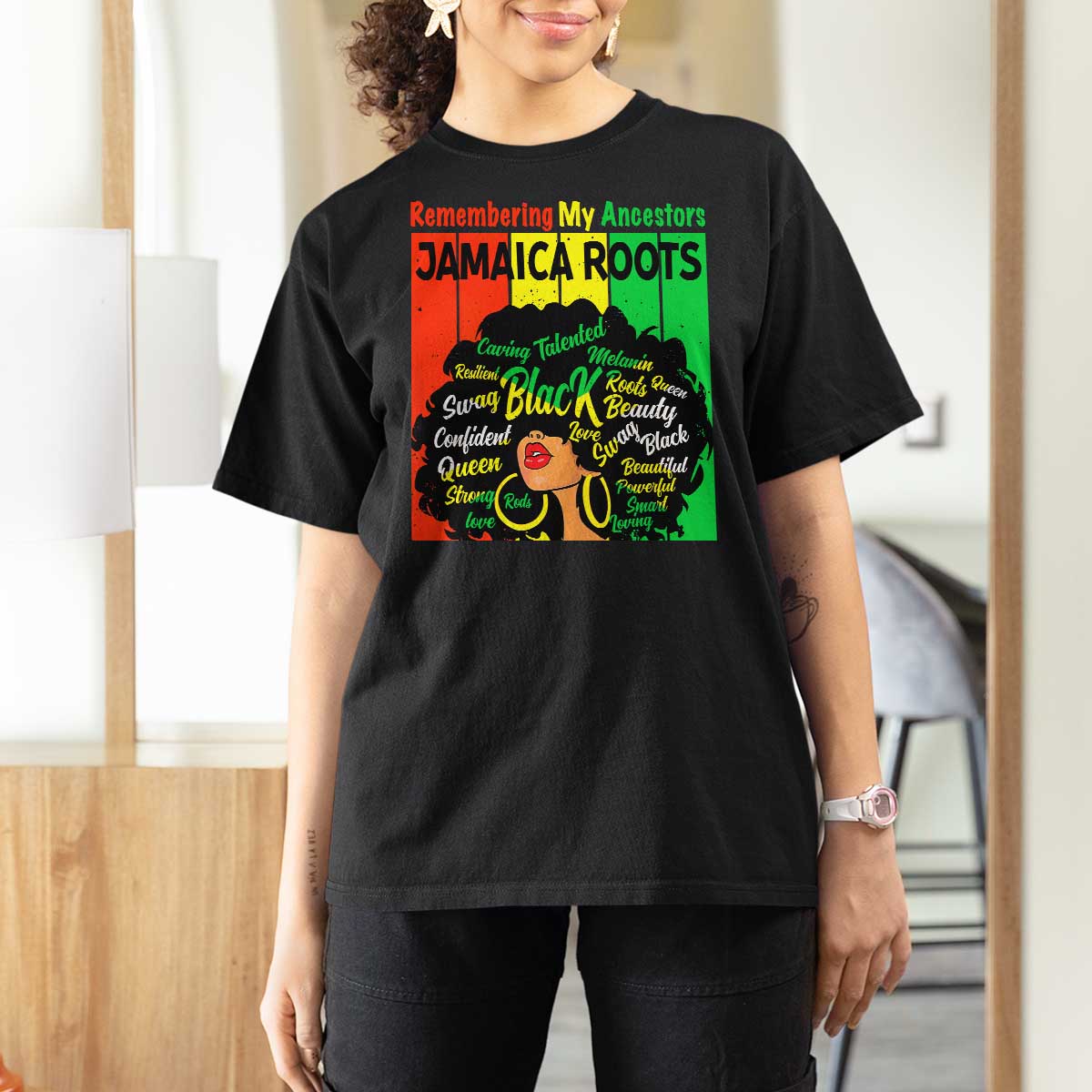 Proud Jamaican Afro Black Woman T Shirt For Women Remembering My Ancestors Jamaica Pride - Wonder Print Shop