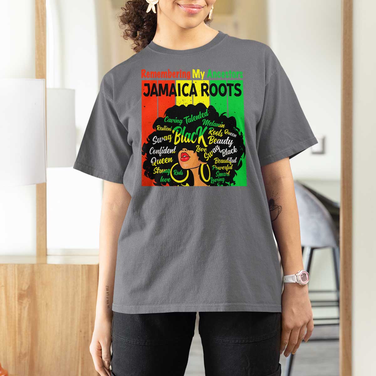Proud Jamaican Afro Black Woman T Shirt For Women Remembering My Ancestors Jamaica Pride - Wonder Print Shop