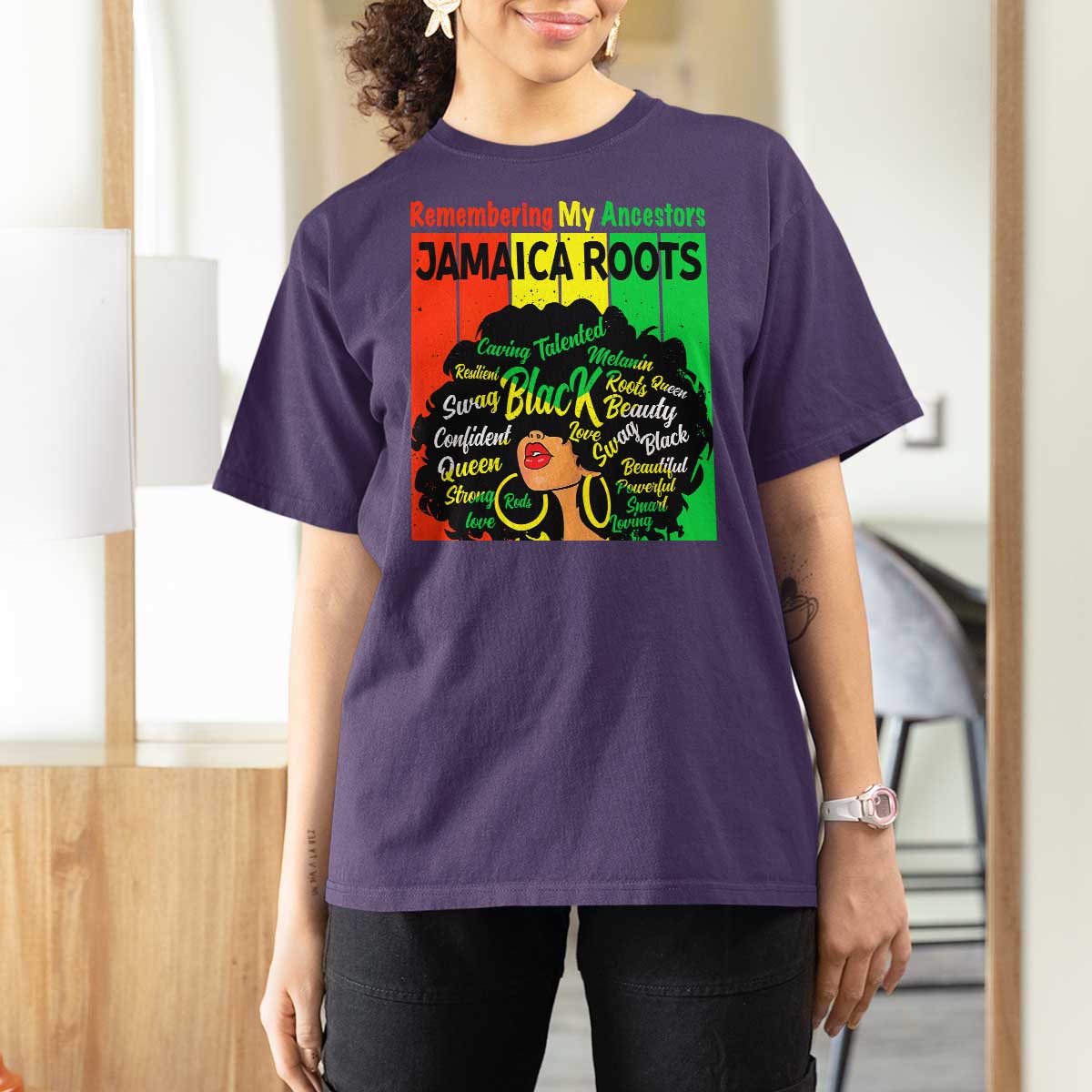 Proud Jamaican Afro Black Woman T Shirt For Women Remembering My Ancestors Jamaica Pride - Wonder Print Shop