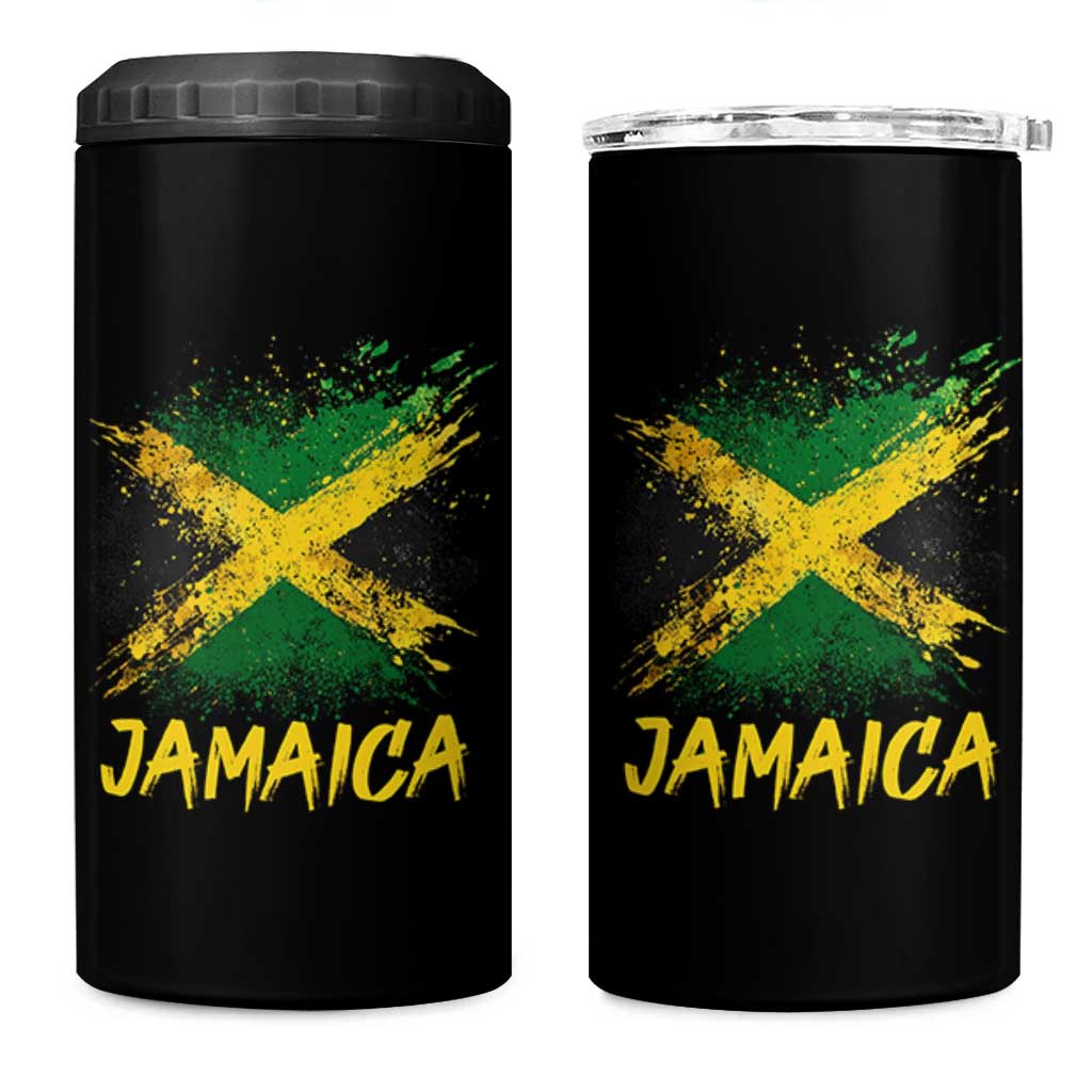 Jamaica 4 in 1 Can Cooler Tumbler Retro Vintage Watercolors Sport Jamaican Flag - Wonder Print Shop