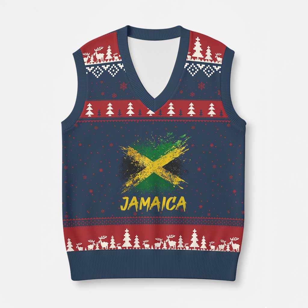 Jamaica V-Neck Knit Sweater Vest Retro Vintage Watercolors Sport Jamaican Flag - Wonder Print Shop