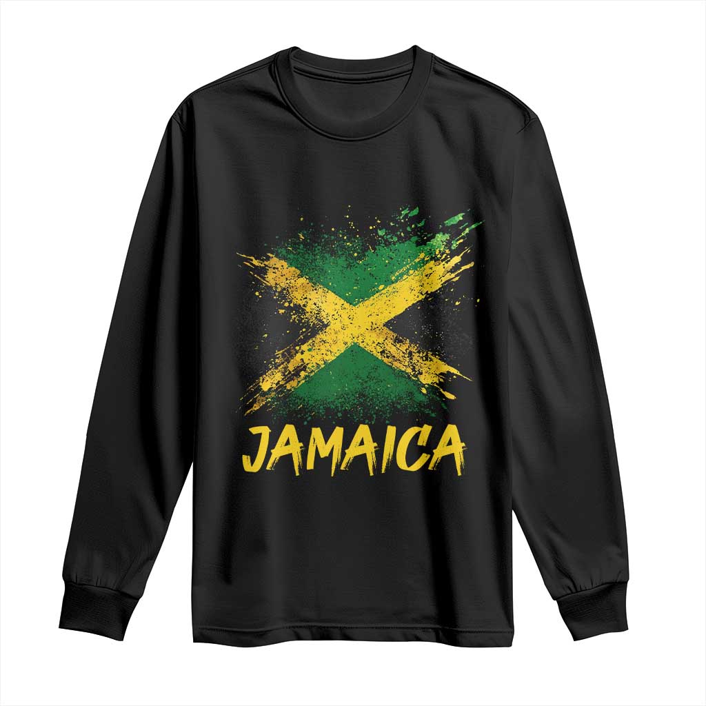 Jamaica Long Sleeve Shirt Retro Vintage Watercolors Sport Jamaican Flag - Wonder Print Shop