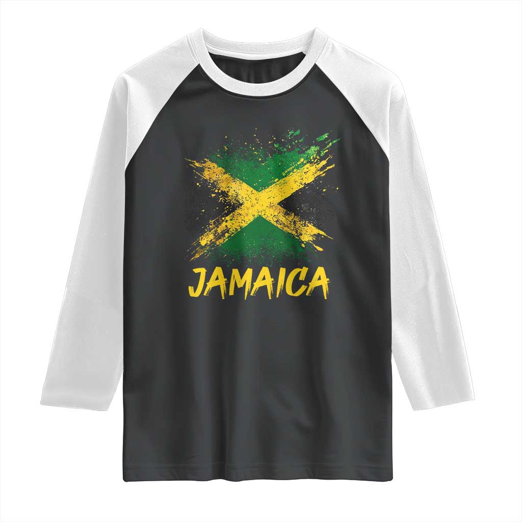 Jamaica Raglan Shirt Retro Vintage Watercolors Sport Jamaican Flag - Wonder Print Shop