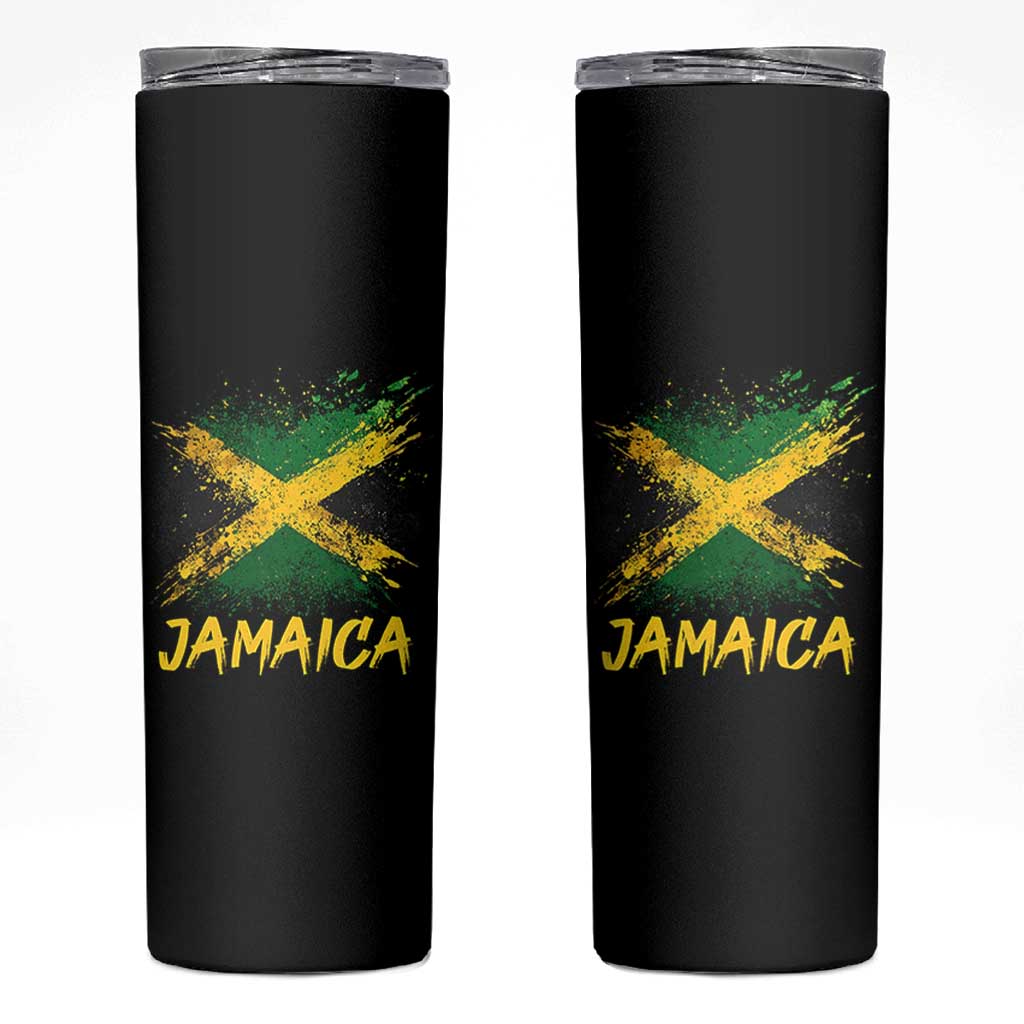 Jamaica Skinny Tumbler Retro Vintage Watercolors Sport Jamaican Flag - Wonder Print Shop