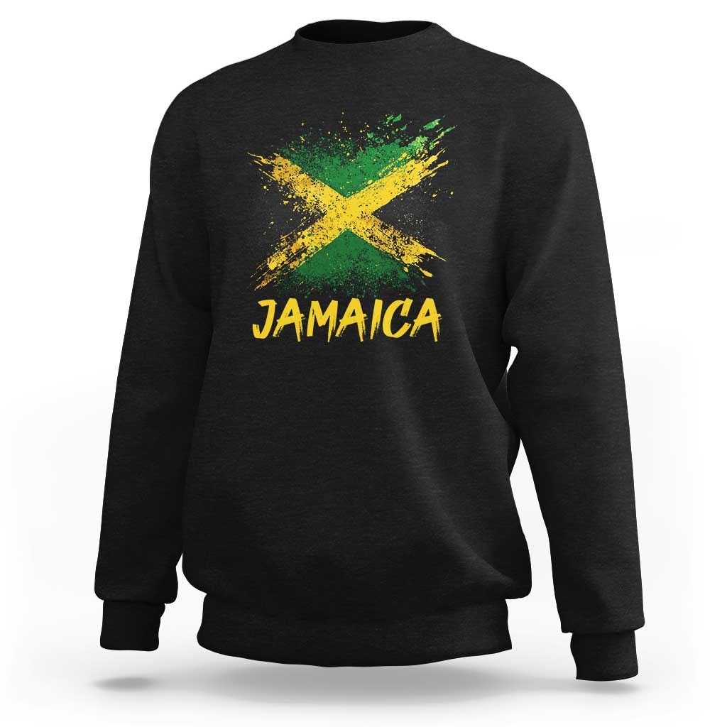Jamaica Sweatshirt Retro Vintage Watercolors Sport Jamaican Flag - Wonder Print Shop