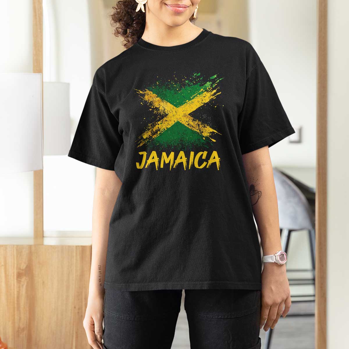 Jamaica T Shirt For Women Retro Vintage Watercolors Sport Jamaican Flag - Wonder Print Shop