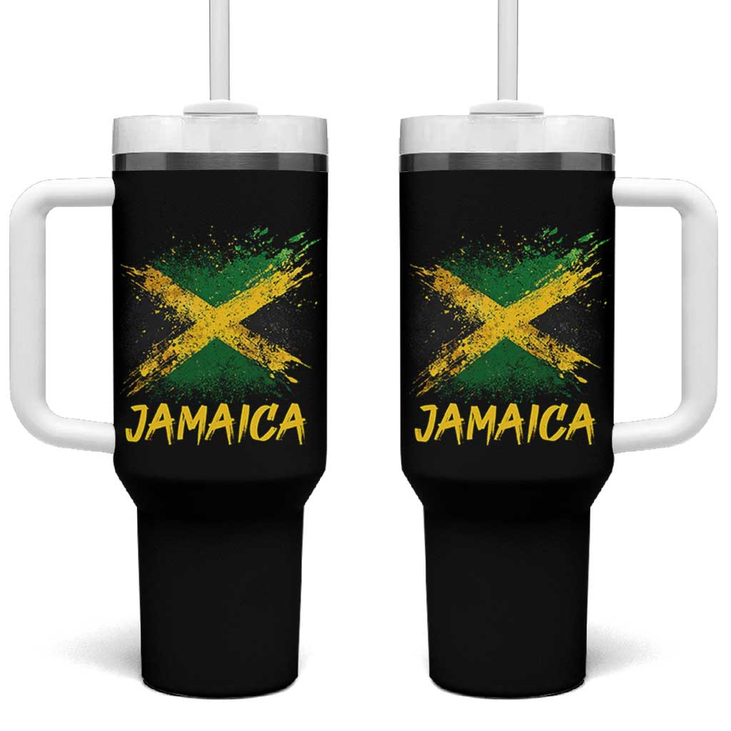 Jamaica Tumbler With Handle Retro Vintage Watercolors Sport Jamaican Flag - Wonder Print Shop
