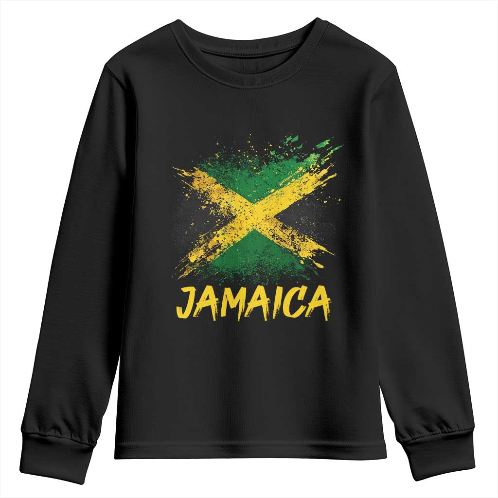 Jamaica Youth Sweatshirt Retro Vintage Watercolors Sport Jamaican Flag - Wonder Print Shop