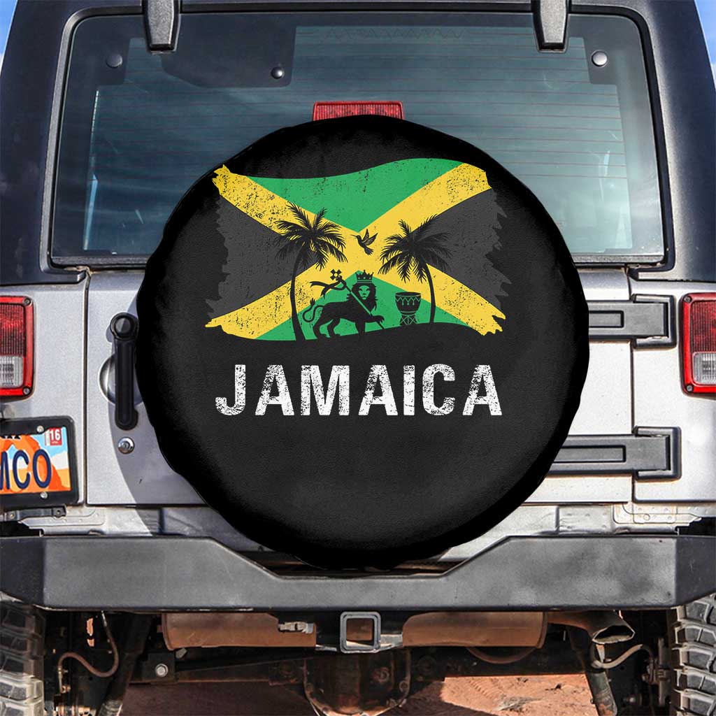 Jamaica Spare Tire Cover Retro Vintage Jamaican Pride Flag Lion Of Judah - Wonder Print Shop