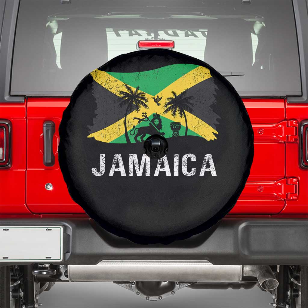 Jamaica Spare Tire Cover Retro Vintage Jamaican Pride Flag Lion Of Judah - Wonder Print Shop