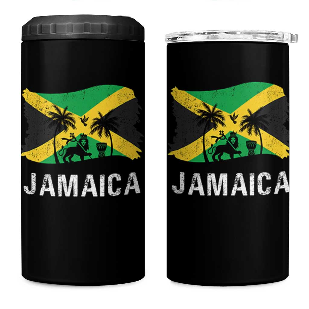 Jamaica 4 in 1 Can Cooler Tumbler Retro Vintage Jamaican Pride Flag Lion Of Judah - Wonder Print Shop