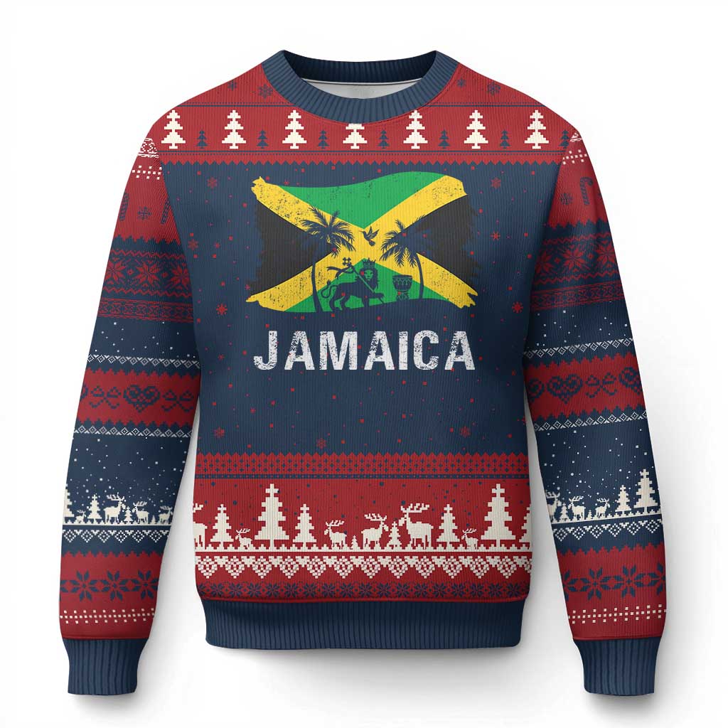 Jamaica Ugly Christmas Sweater Retro Vintage Jamaican Pride Flag Lion Of Judah - Wonder Print Shop