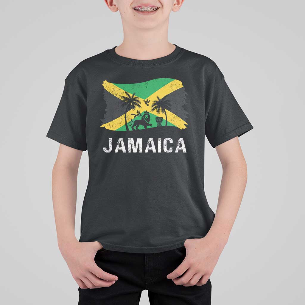 Jamaica T Shirt For Kid Retro Vintage Jamaican Pride Flag Lion Of Judah - Wonder Print Shop