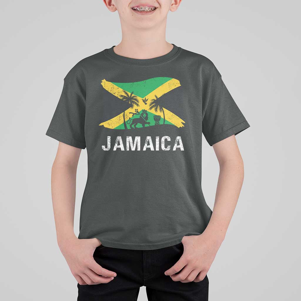 Jamaica T Shirt For Kid Retro Vintage Jamaican Pride Flag Lion Of Judah - Wonder Print Shop