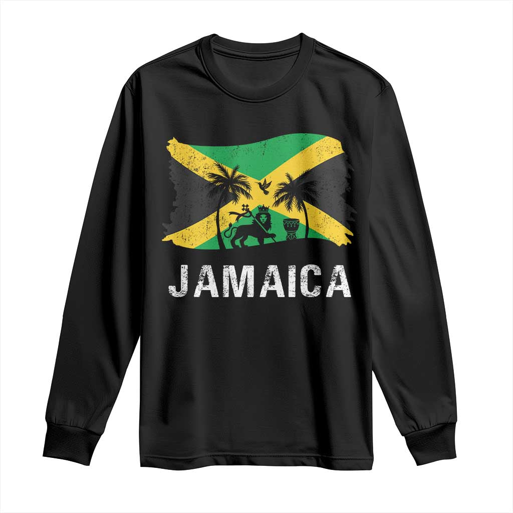 Jamaica Long Sleeve Shirt Retro Vintage Jamaican Pride Flag Lion Of Judah - Wonder Print Shop