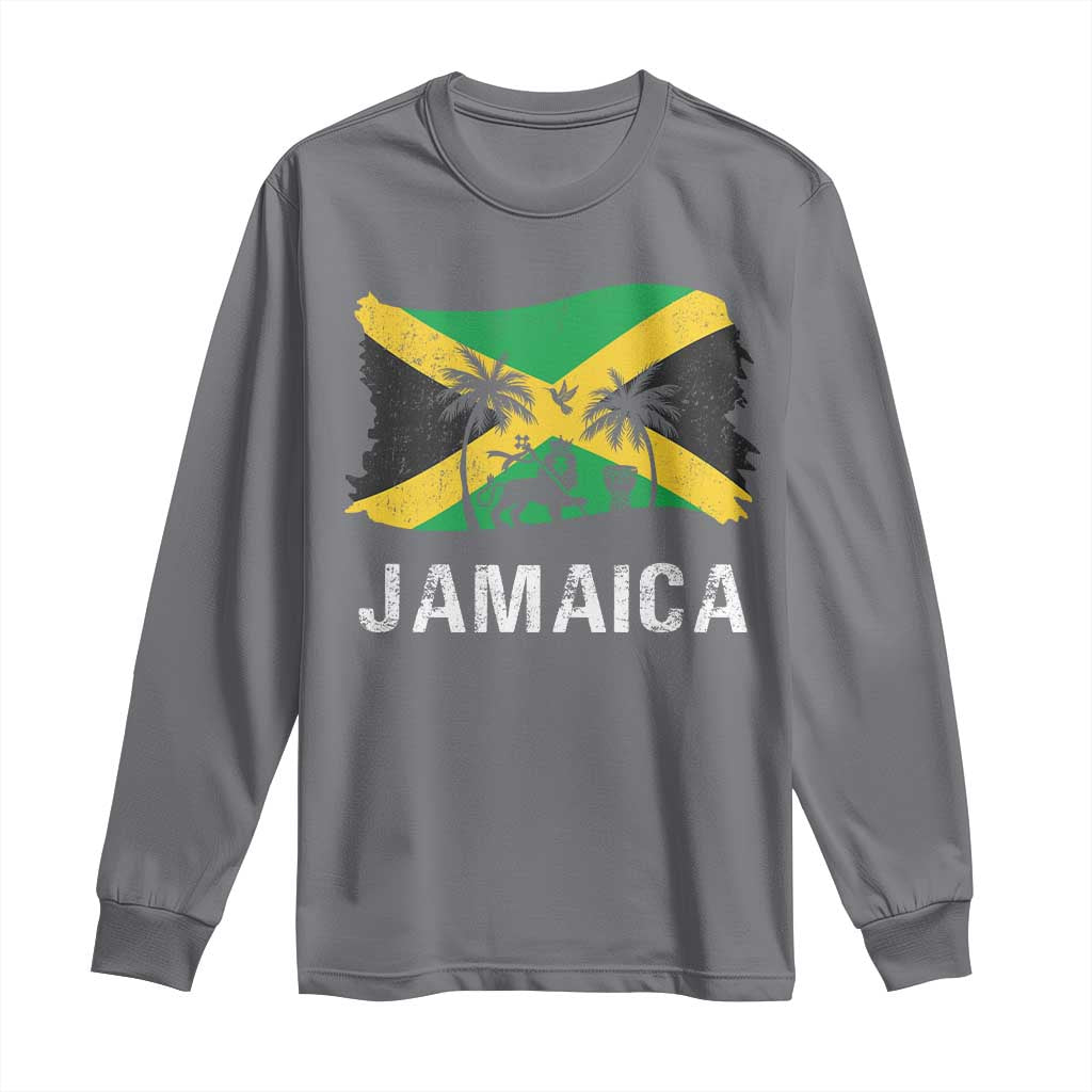 Jamaica Long Sleeve Shirt Retro Vintage Jamaican Pride Flag Lion Of Judah - Wonder Print Shop