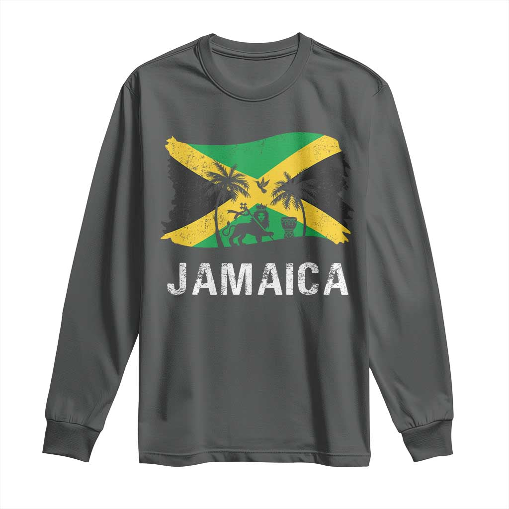Jamaica Long Sleeve Shirt Retro Vintage Jamaican Pride Flag Lion Of Judah - Wonder Print Shop