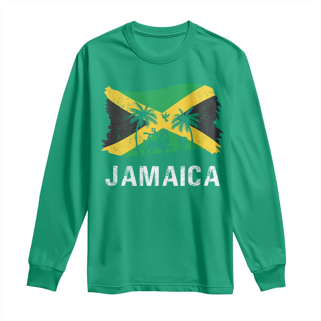 Jamaica Long Sleeve Shirt Retro Vintage Jamaican Pride Flag Lion Of Judah - Wonder Print Shop