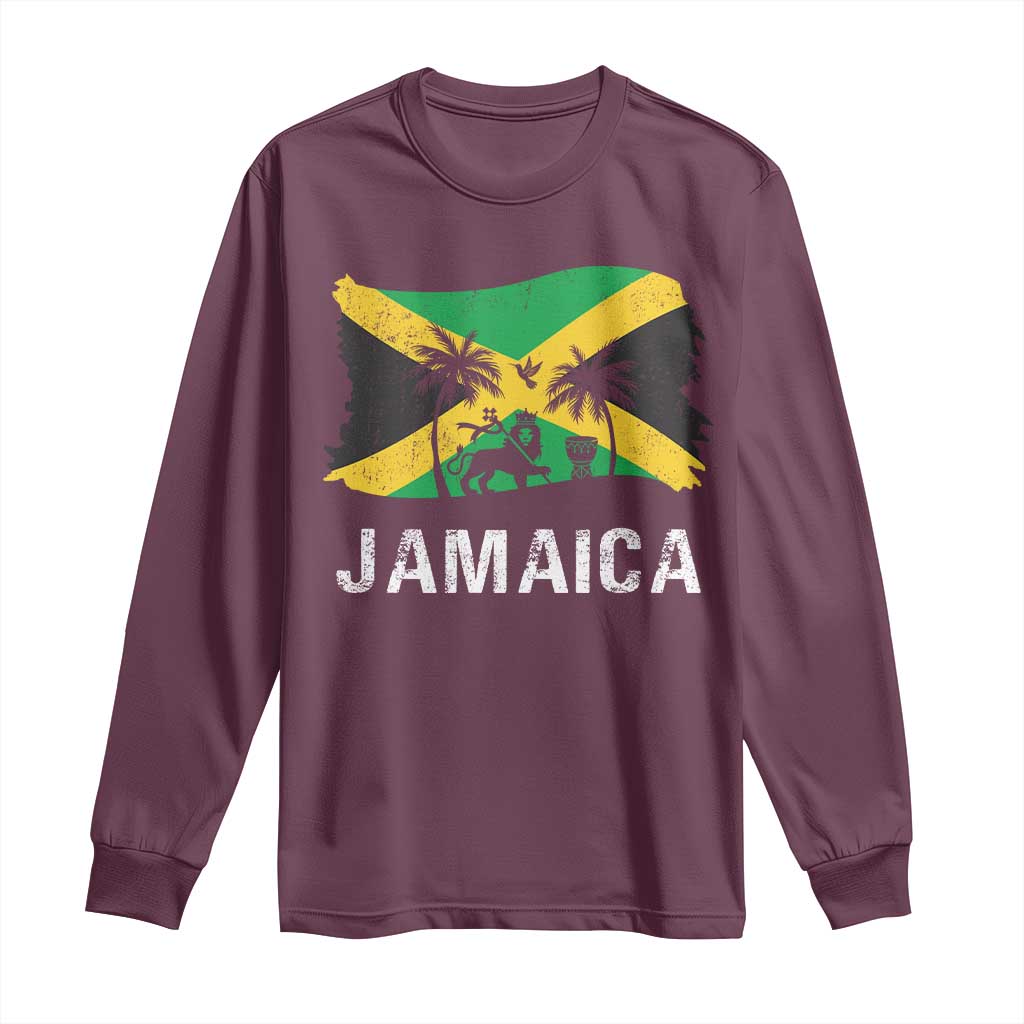 Jamaica Long Sleeve Shirt Retro Vintage Jamaican Pride Flag Lion Of Judah - Wonder Print Shop