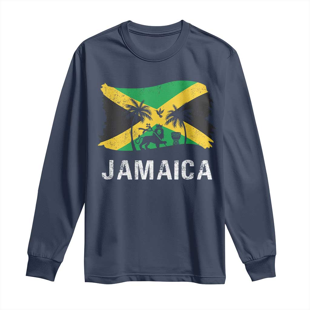 Jamaica Long Sleeve Shirt Retro Vintage Jamaican Pride Flag Lion Of Judah - Wonder Print Shop