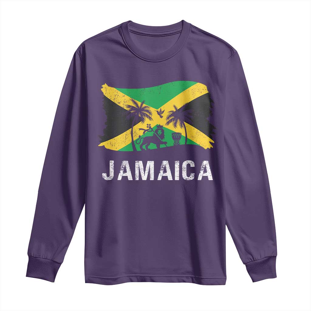 Jamaica Long Sleeve Shirt Retro Vintage Jamaican Pride Flag Lion Of Judah - Wonder Print Shop
