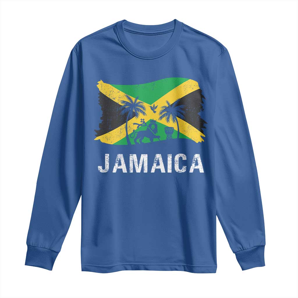 Jamaica Long Sleeve Shirt Retro Vintage Jamaican Pride Flag Lion Of Judah - Wonder Print Shop