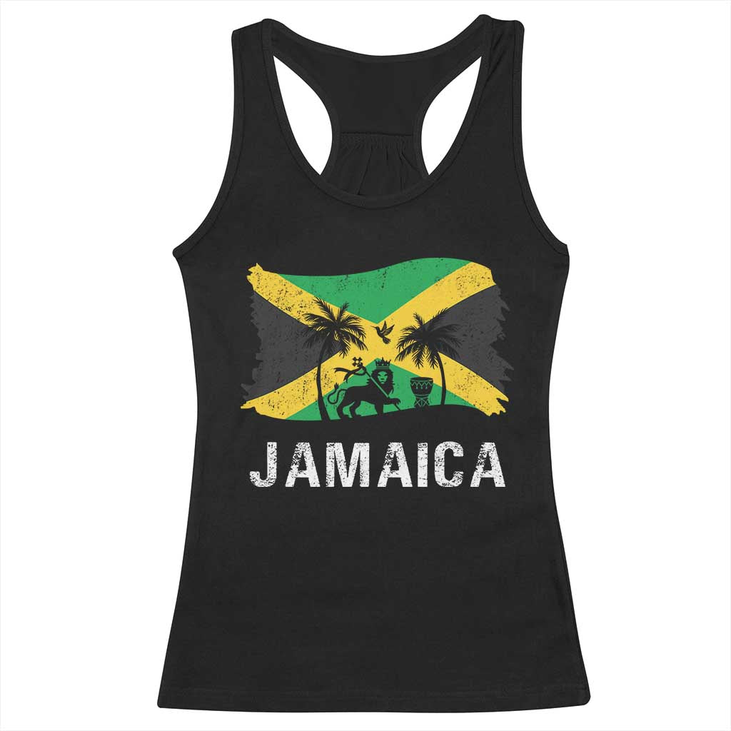 Jamaica Racerback Tank Top Retro Vintage Jamaican Pride Flag Lion Of Judah - Wonder Print Shop