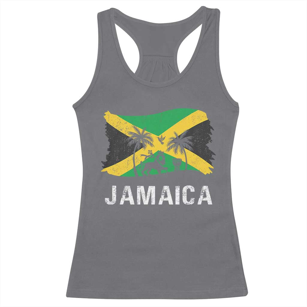 Jamaica Racerback Tank Top Retro Vintage Jamaican Pride Flag Lion Of Judah - Wonder Print Shop
