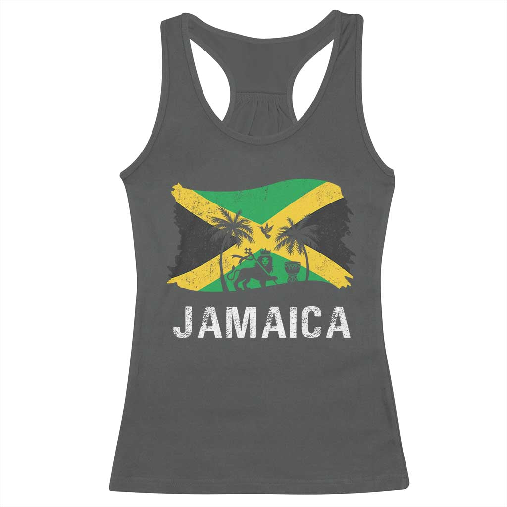 Jamaica Racerback Tank Top Retro Vintage Jamaican Pride Flag Lion Of Judah - Wonder Print Shop