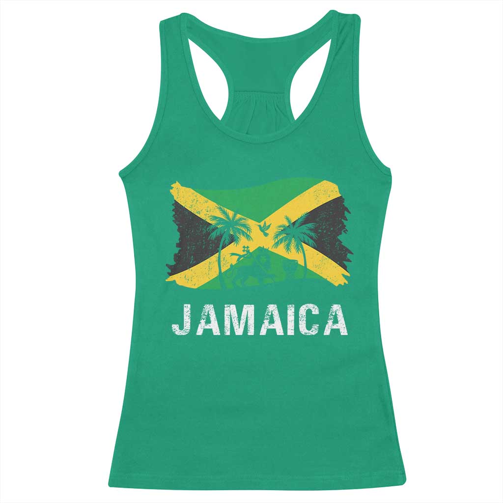 Jamaica Racerback Tank Top Retro Vintage Jamaican Pride Flag Lion Of Judah - Wonder Print Shop