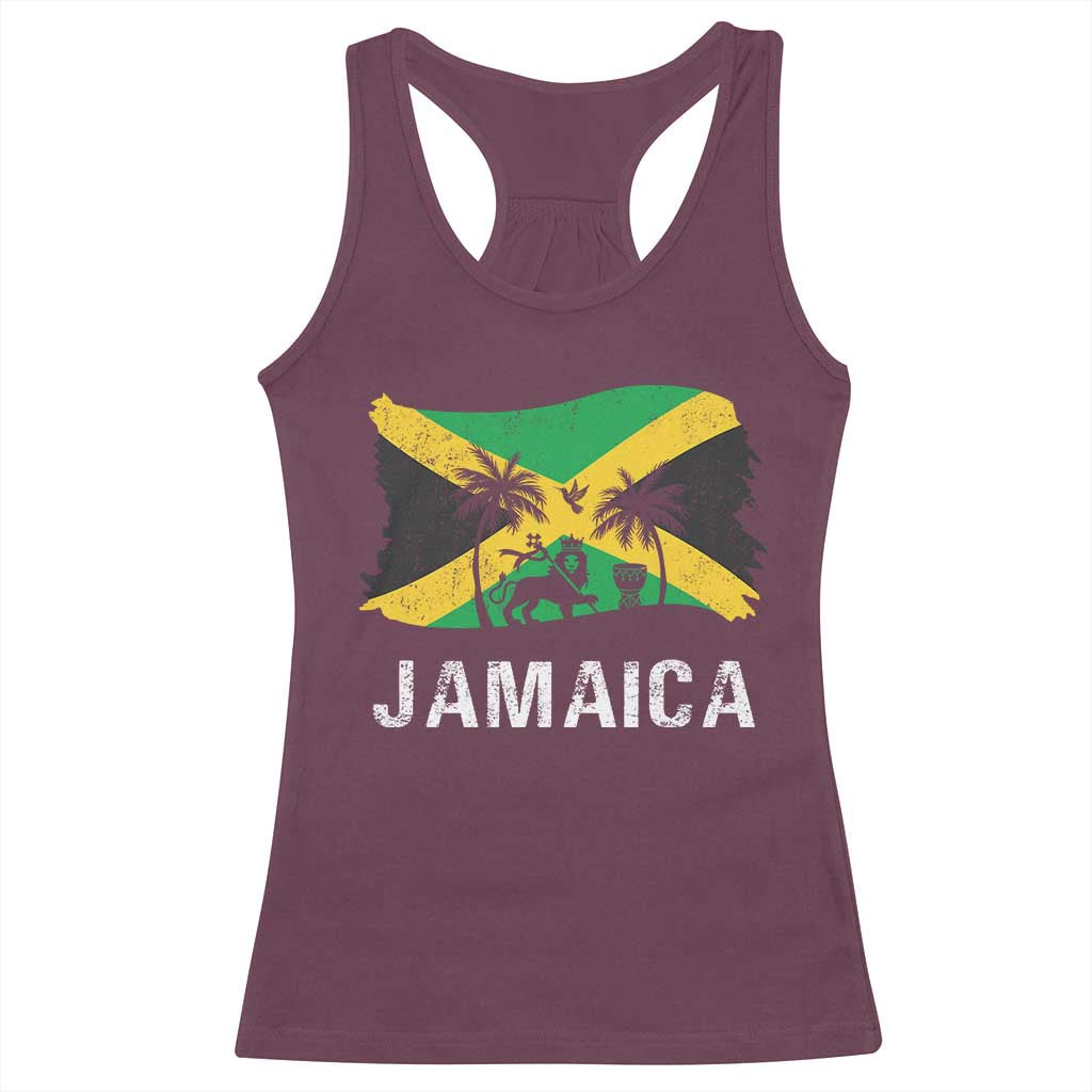 Jamaica Racerback Tank Top Retro Vintage Jamaican Pride Flag Lion Of Judah - Wonder Print Shop