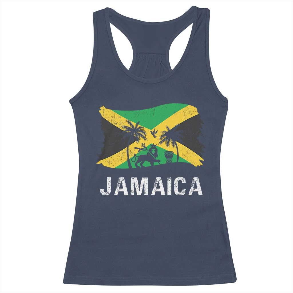 Jamaica Racerback Tank Top Retro Vintage Jamaican Pride Flag Lion Of Judah - Wonder Print Shop