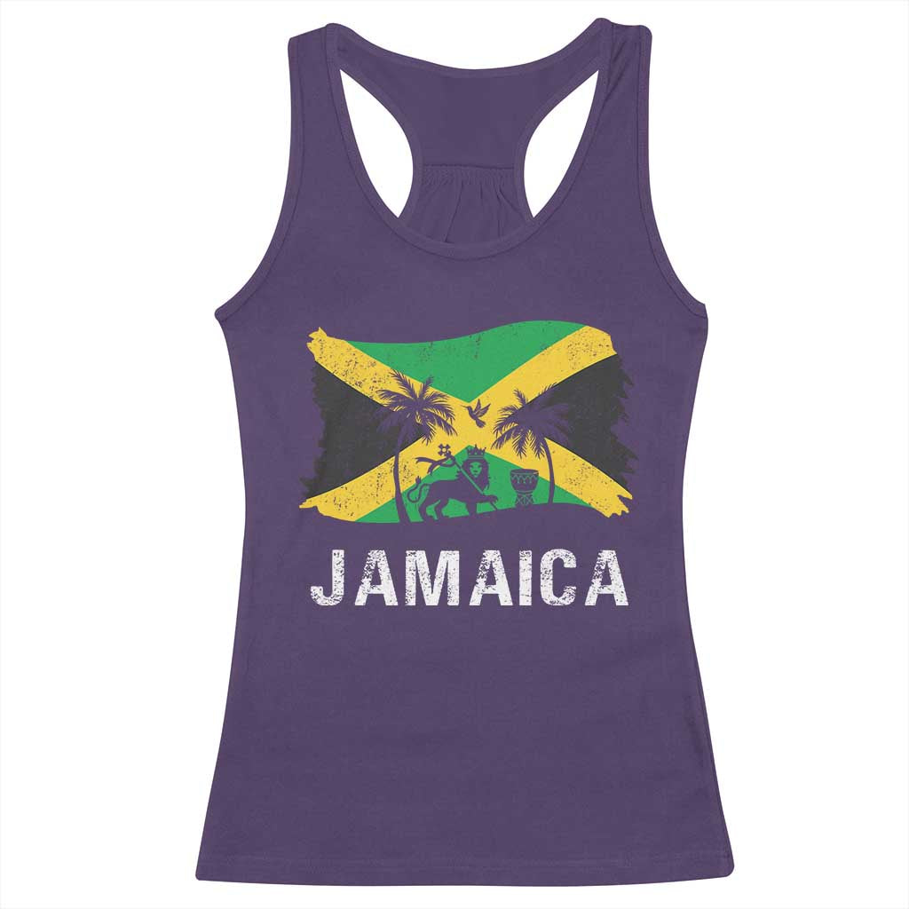 Jamaica Racerback Tank Top Retro Vintage Jamaican Pride Flag Lion Of Judah - Wonder Print Shop