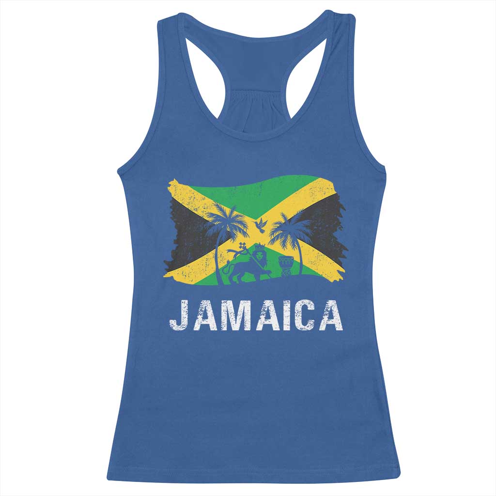 Jamaica Racerback Tank Top Retro Vintage Jamaican Pride Flag Lion Of Judah - Wonder Print Shop