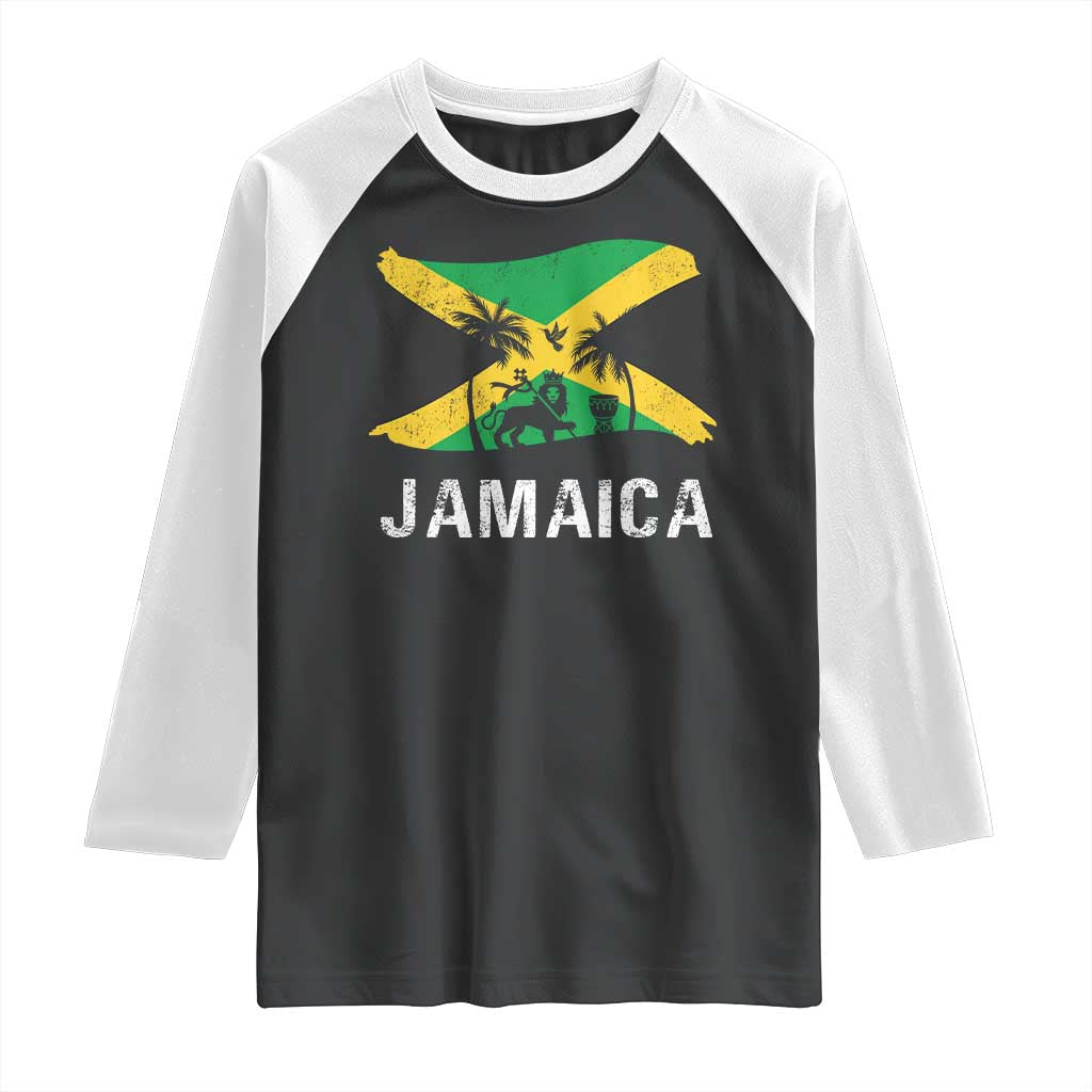 Jamaica Raglan Shirt Retro Vintage Jamaican Pride Flag Lion Of Judah - Wonder Print Shop