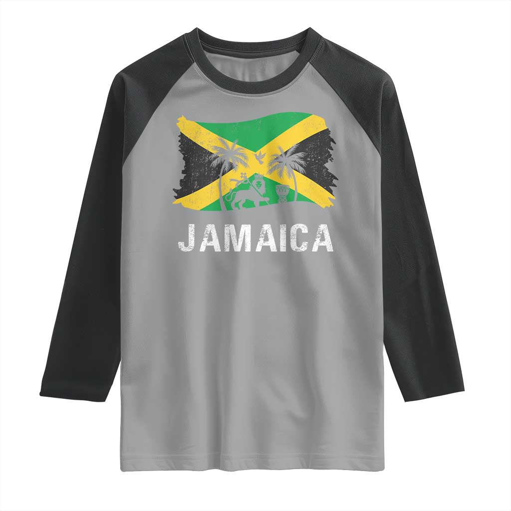 Jamaica Raglan Shirt Retro Vintage Jamaican Pride Flag Lion Of Judah - Wonder Print Shop