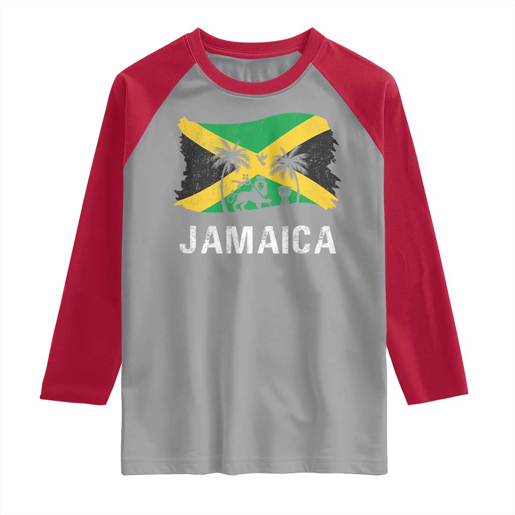 Jamaica Raglan Shirt Retro Vintage Jamaican Pride Flag Lion Of Judah - Wonder Print Shop