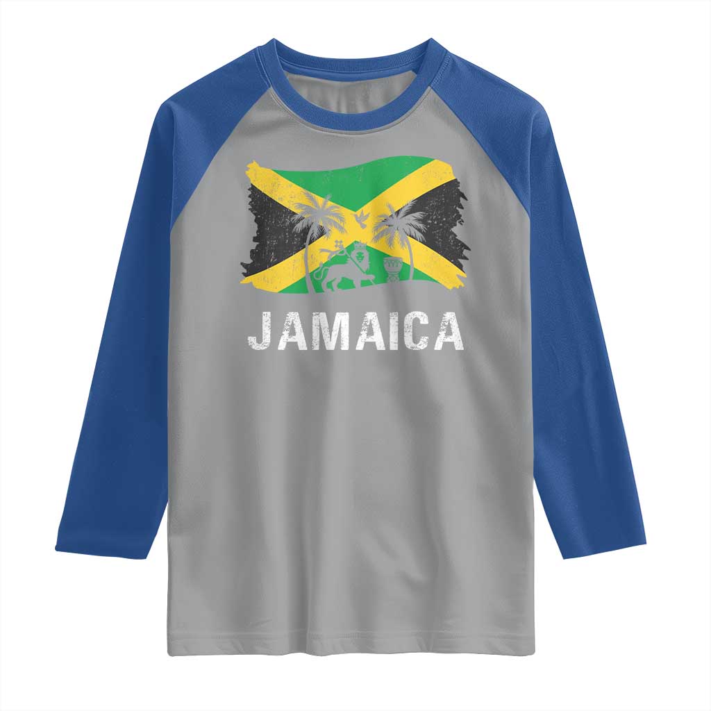 Jamaica Raglan Shirt Retro Vintage Jamaican Pride Flag Lion Of Judah - Wonder Print Shop