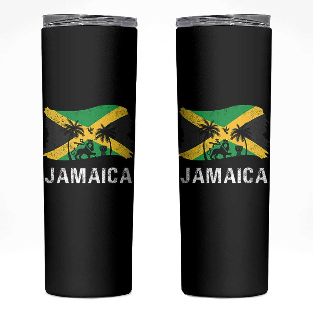 Jamaica Skinny Tumbler Retro Vintage Jamaican Pride Flag Lion Of Judah - Wonder Print Shop