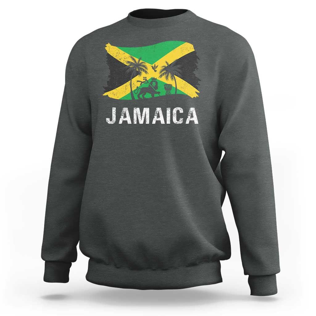 Jamaica Sweatshirt Retro Vintage Jamaican Pride Flag Lion Of Judah - Wonder Print Shop