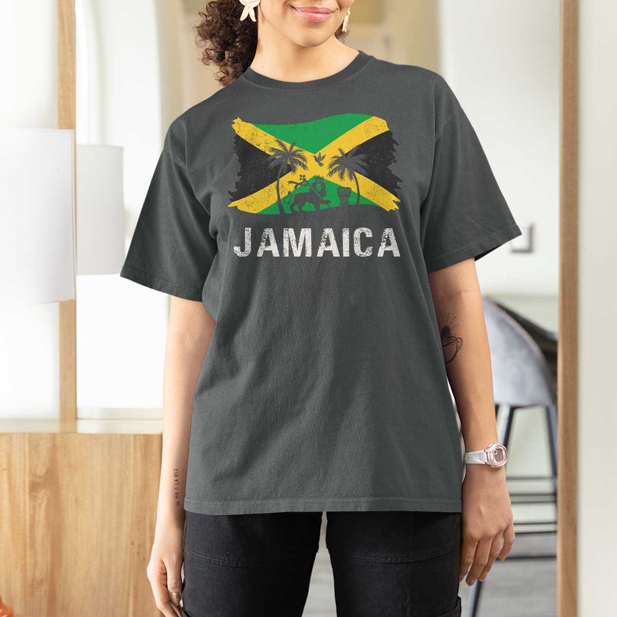 Jamaica T Shirt For Women Retro Vintage Jamaican Pride Flag Lion Of Judah - Wonder Print Shop