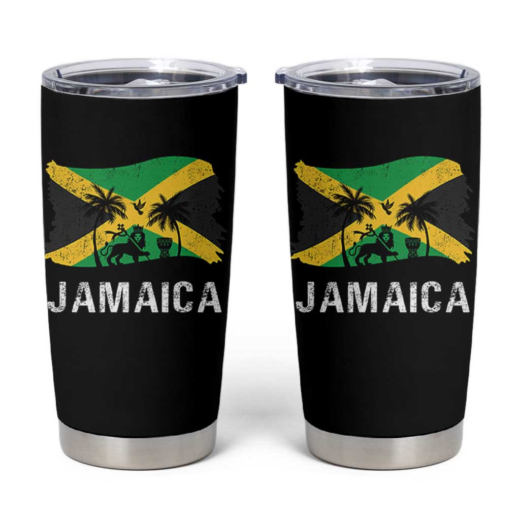 Jamaica Tumbler Cup Retro Vintage Jamaican Pride Flag Lion Of Judah - Wonder Print Shop