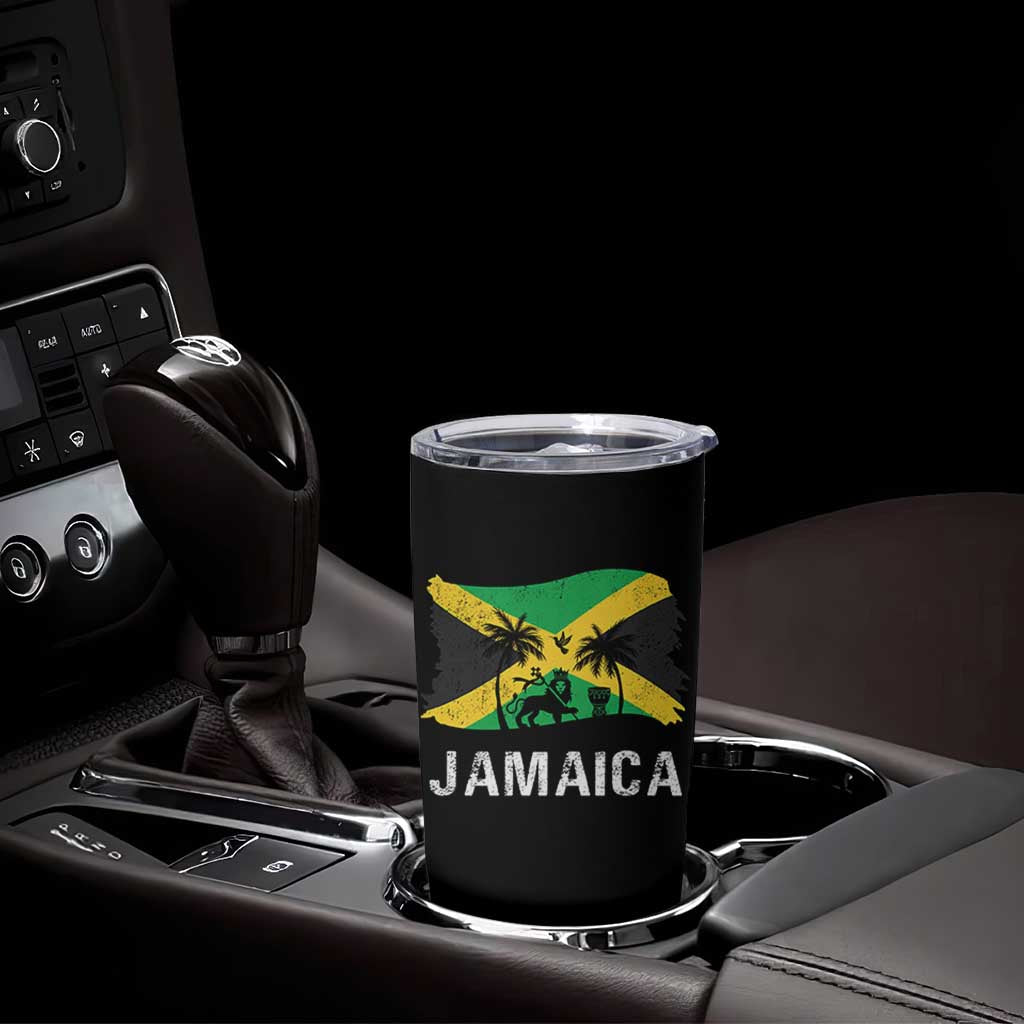 Jamaica Tumbler Cup Retro Vintage Jamaican Pride Flag Lion Of Judah - Wonder Print Shop