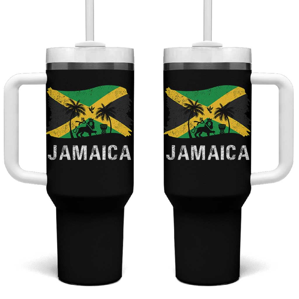 Jamaica Tumbler With Handle Retro Vintage Jamaican Pride Flag Lion Of Judah - Wonder Print Shop